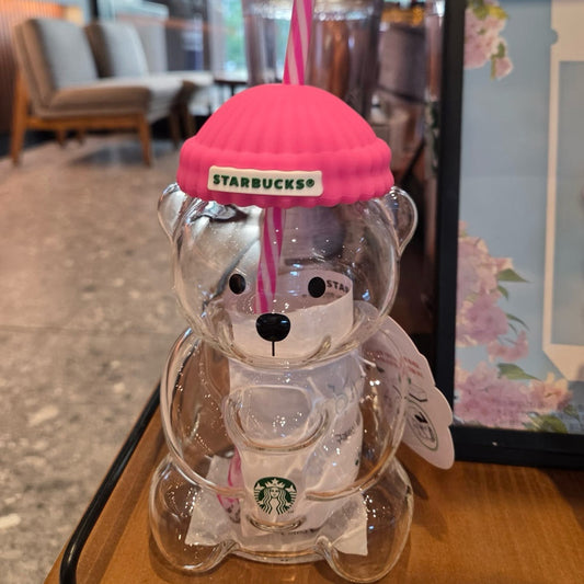韓国限定 Starbucks クマ型ガラスタンブラー ピンク スタバ